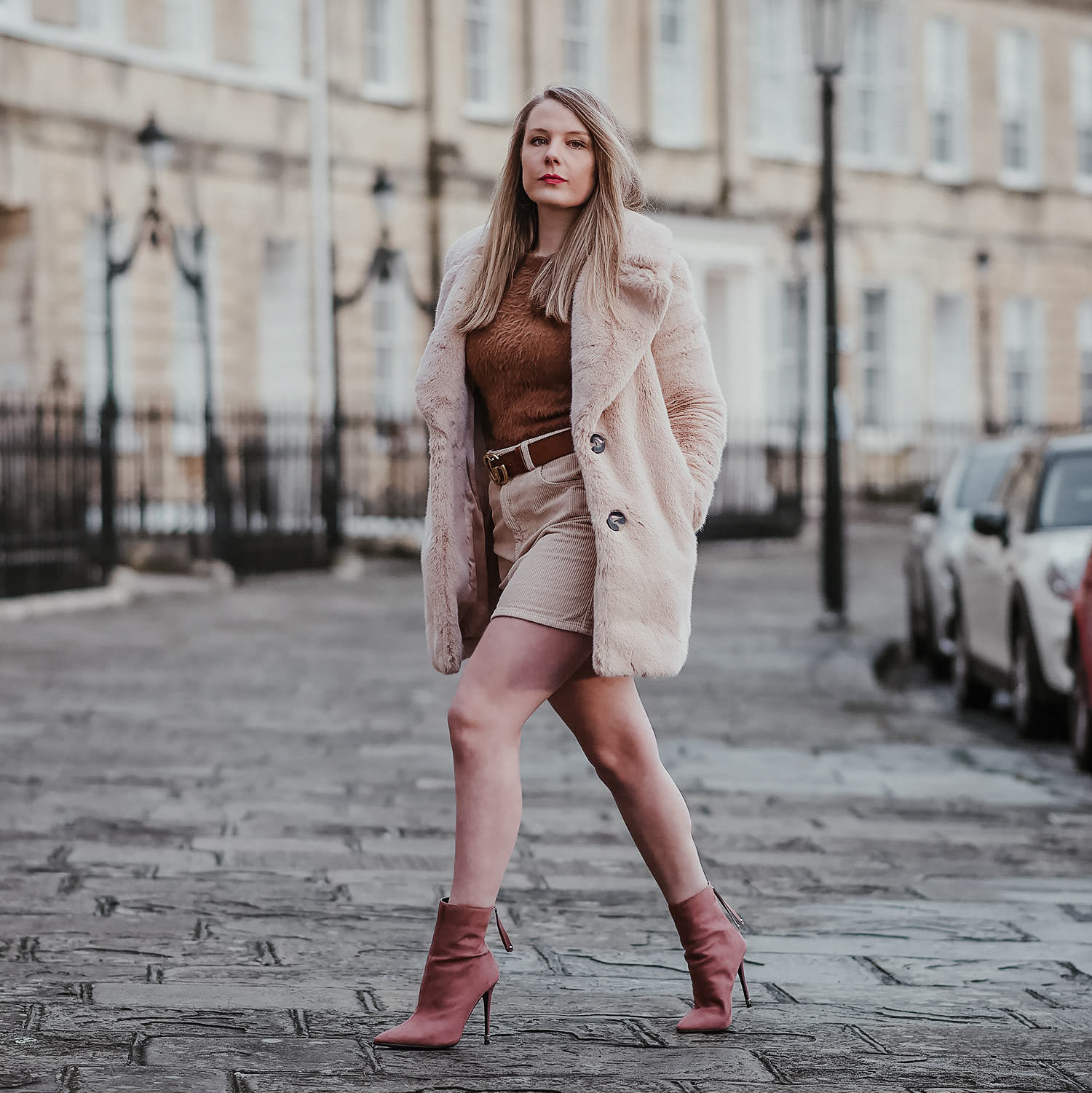 Faux Fur Coat With A Corduroy Skirt FORD LA FEMME