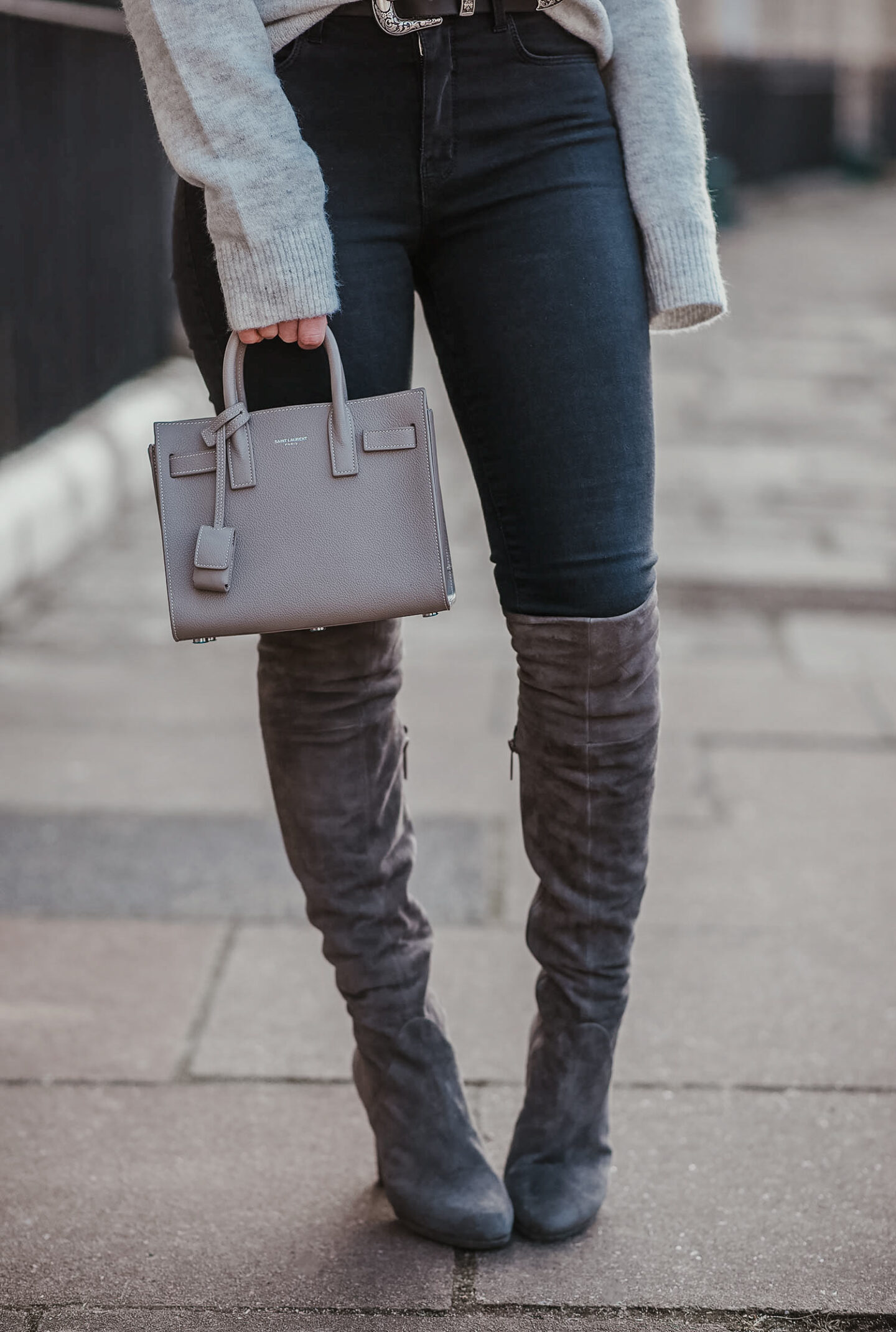 Monochrome Grey Over The Knee Boots Outfit – FORD LA FEMME