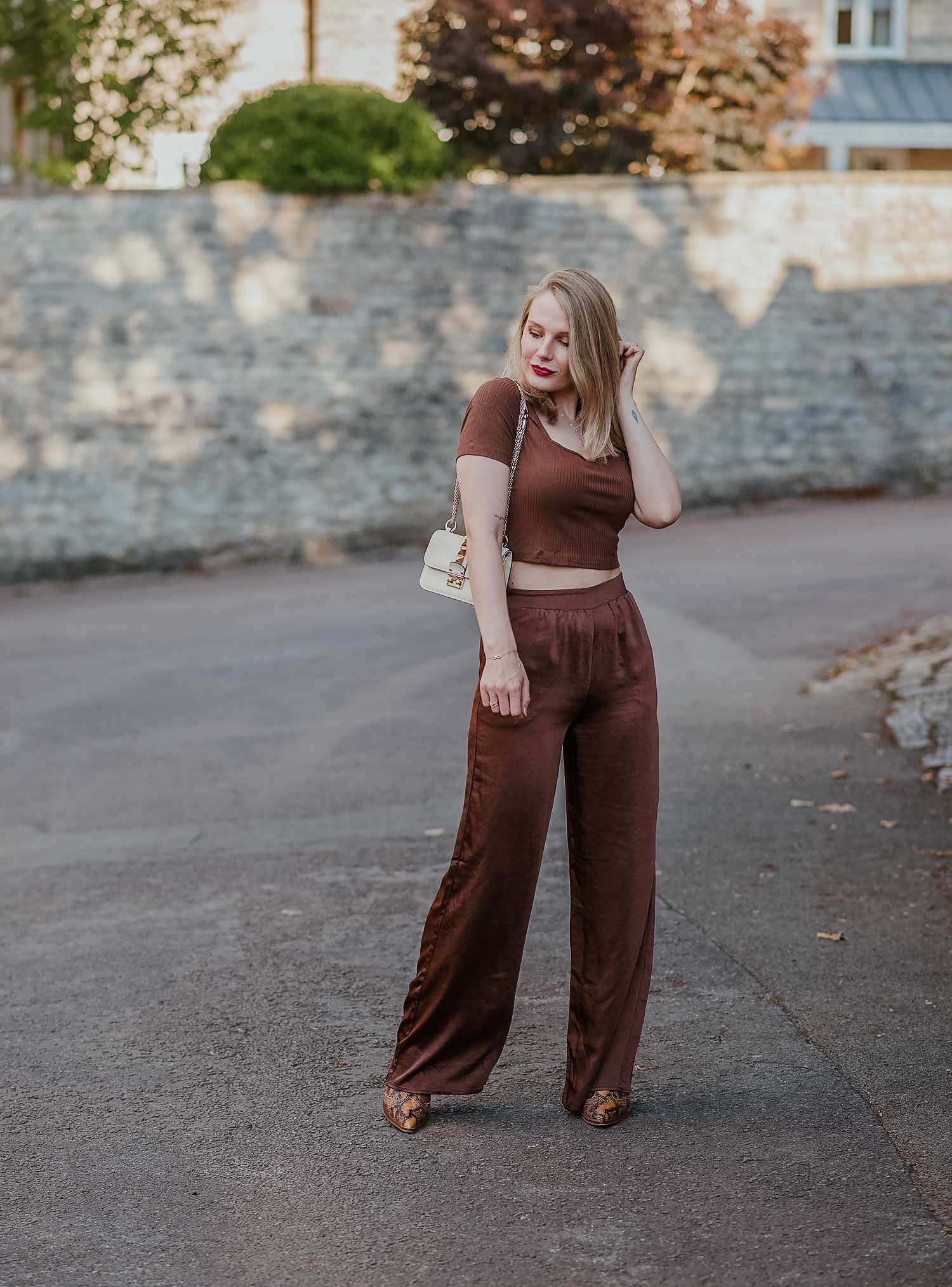 Trendy Soft Crop Top and Flare Pants Set in Grey - Retro, Indie and Unique  Fashion