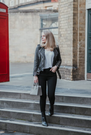 AllSaints Oversized Leather Biker Jacket in White