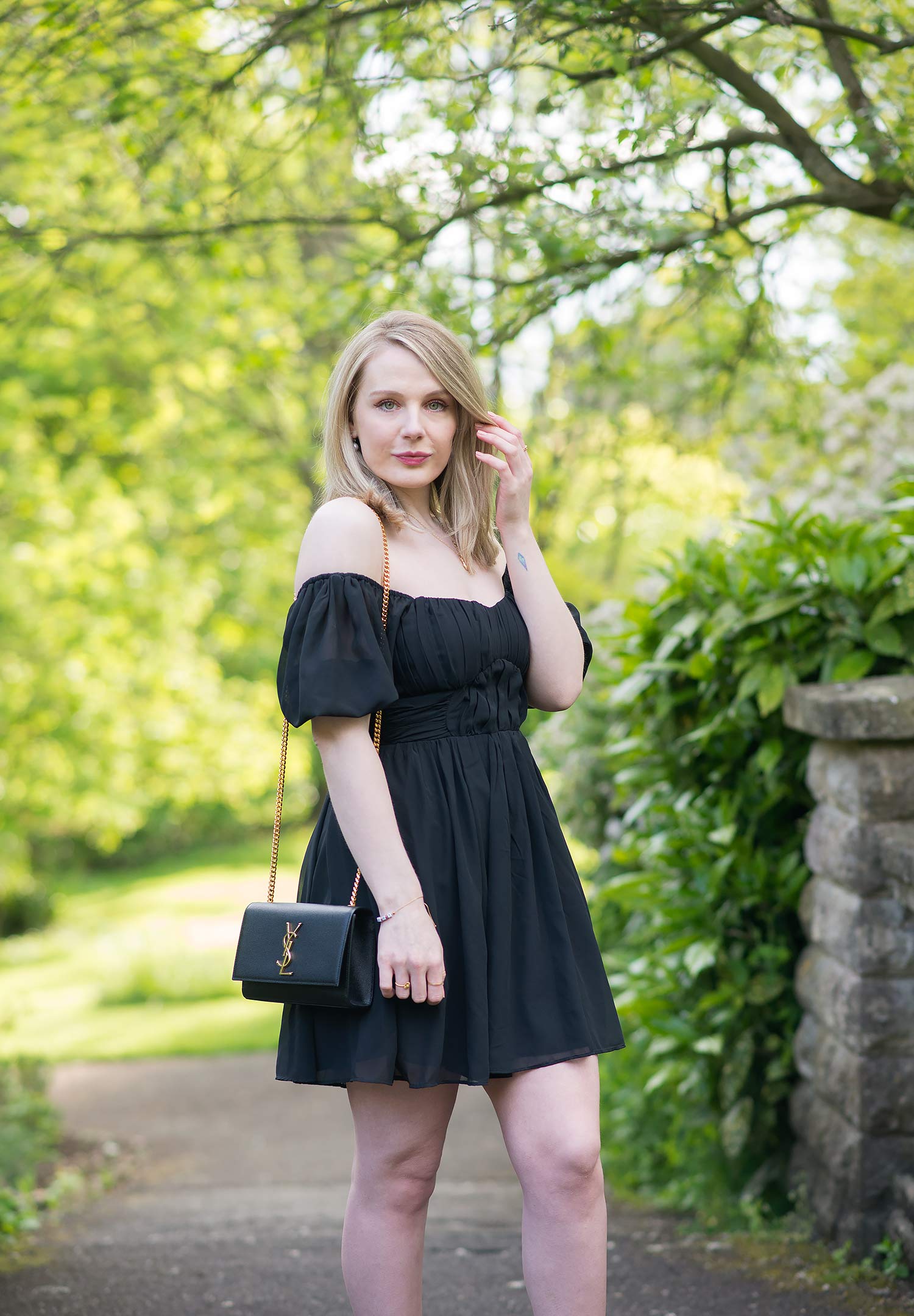 Annika Black Off Shoulder Long Sleeve Corset Dress With Crystal Trim – Miss  Circle