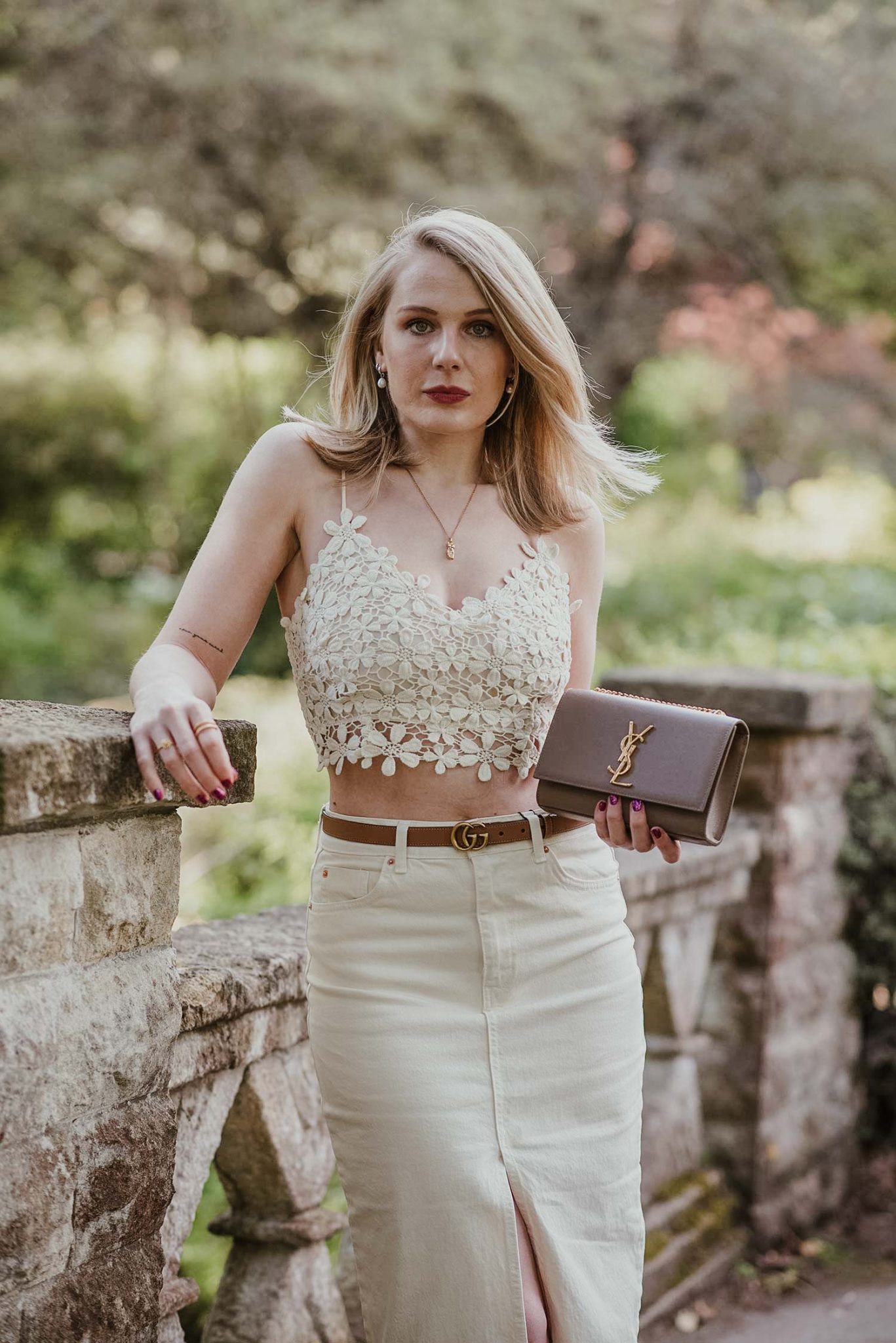 Cream Denim Midi Skirt With A Crochet Top – FORD LA FEMME