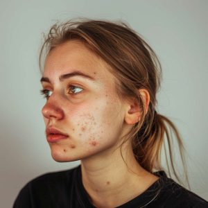 young-caucasian-woman-with-mild-facial-acne-red-spots-on-cheeks-looking-thoughtfully-in-natural-light